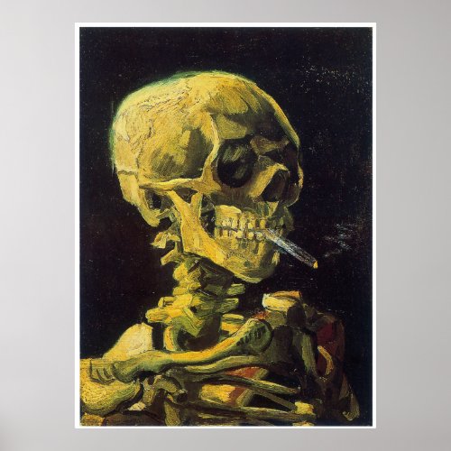 Skull with Burning Cigarette Poster
