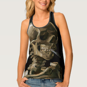 Skull with Burning Cigarette Van Gogh Goth Art Tank Top