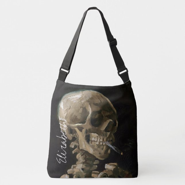 Skull with Burning Cigarette Van Gogh Goth Artwork Crossbody Bag (Front)