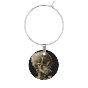 Skull with Burning Cigarette Van Gogh Goth Artwork Wine Glass Charm
