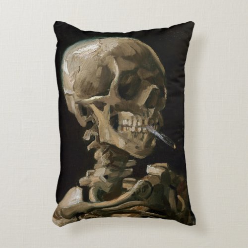 Skull with Burning Cigarette Vincent van Gogh Art Accent Pillow