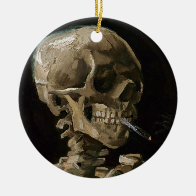 Skull with Burning Cigarette Vincent van Gogh Art Ceramic Ornament (Front)