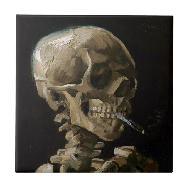Skull with Burning Cigarette Vincent van Gogh Art Ceramic Tile (Front)