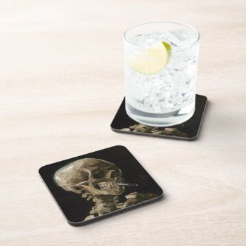Skull With Burning Cigarette Vincent Van Gogh Art Drink Coaster by Then_Is_Now at Zazzle