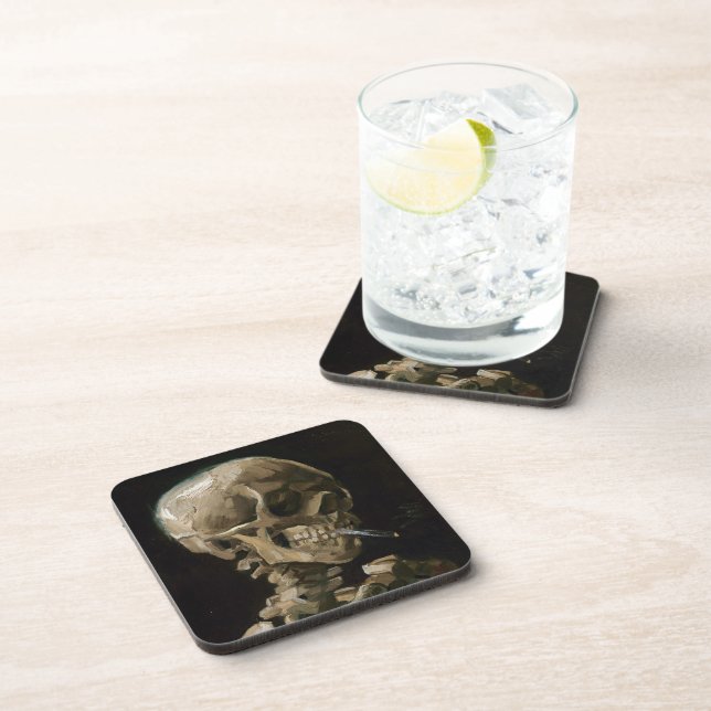 Skull with Burning Cigarette Vincent van Gogh Art Drink Coaster (Right Side)