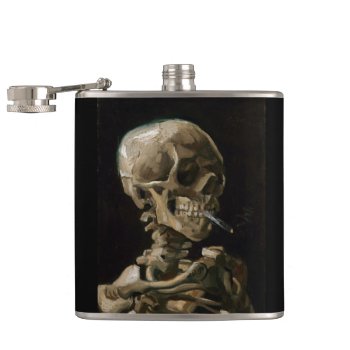 Skull With Burning Cigarette Vincent Van Gogh Art Flask by Then_Is_Now at Zazzle