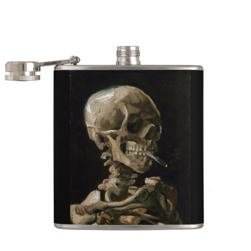Skull with Burning Cigarette Vincent van Gogh Art Flask