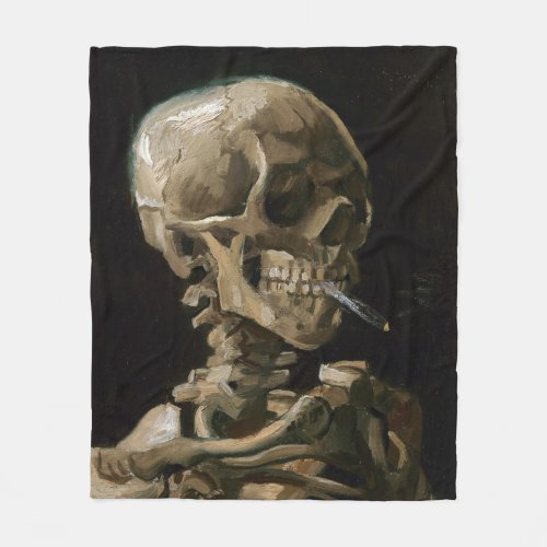 Skull with Burning Cigarette Vincent van Gogh Art Fleece Blanket