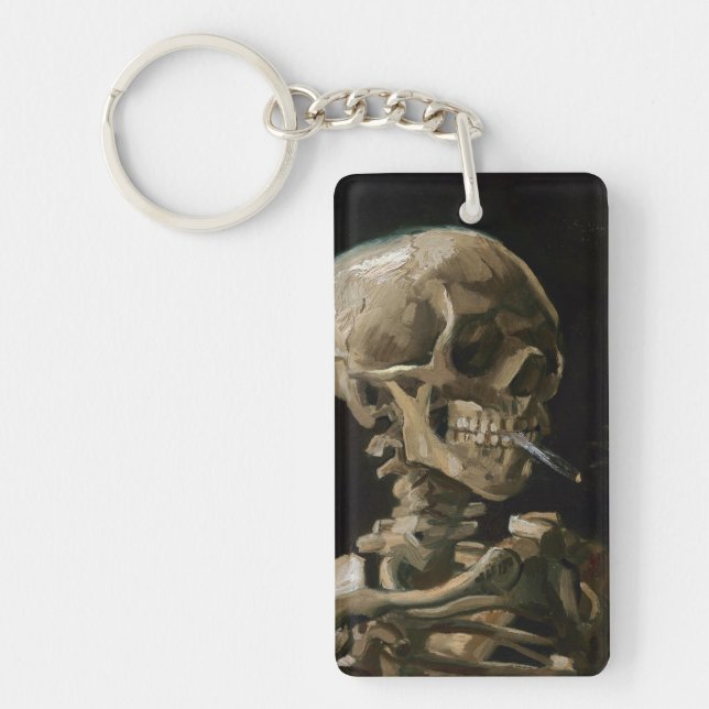 Skull with Burning Cigarette Vincent van Gogh Art Keychain (Front)