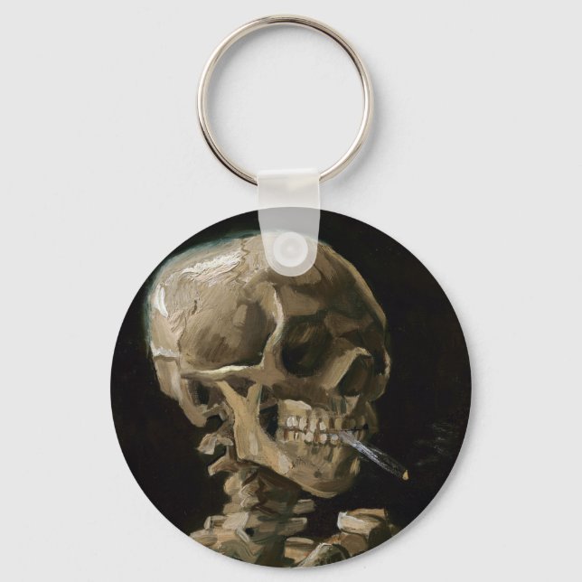 Skull with Burning Cigarette Vincent van Gogh Art Keychain (Front)