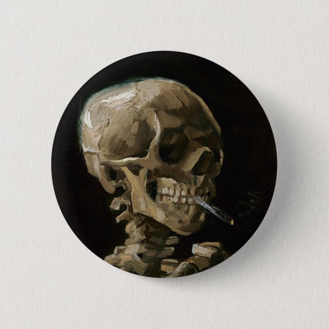 Skull with Burning Cigarette Vincent van Gogh Art Pinback Button (Front)