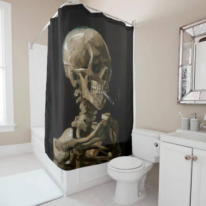 Skull With Burning Cigarette Vincent Van Gogh Art Shower Curtain Zazzle Com Skull With Burning Cigarette Vincent, Skeleton Shower Curtain