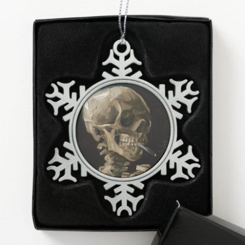 Skull with Burning Cigarette Vincent van Gogh Art Snowflake Pewter Christmas Ornament