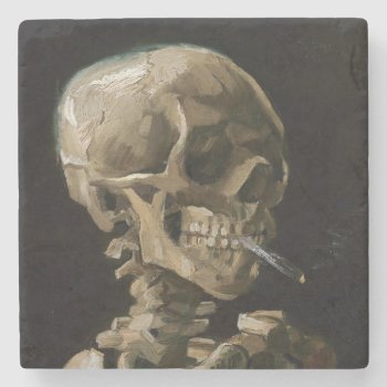 Skull With Burning Cigarette Vincent Van Gogh Art Stone Coaster by Then_Is_Now at Zazzle