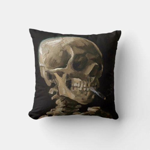 Skull with Burning Cigarette Vincent van Gogh Art Throw Pillow