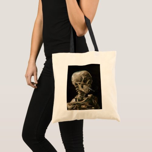 Skull with Burning Cigarette Vincent van Gogh Art Tote Bag