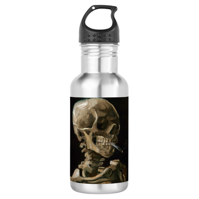 Skull with Burning Cigarette Vincent van Gogh Art Water Bottle (Front)