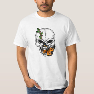 Skull with Butterfly Digital Art T-Shirt