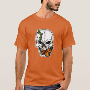 Skull with Butterfly Digital Art   T-Shirt
