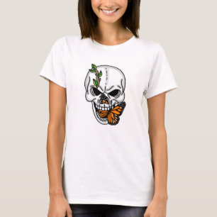 Skull with Butterfly Digital Art T-Shirt