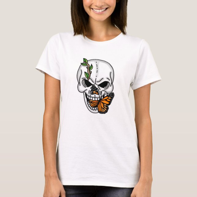 Skull with Butterfly Digital Art   T-Shirt (Front)