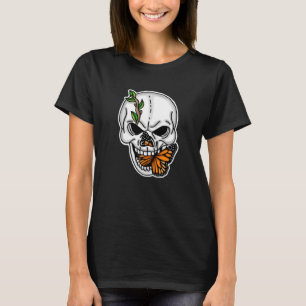 Skull with Butterfly Digital Art T-Shirt