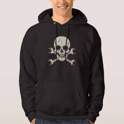 Skull with car auto mechanic spanner wrench hoodie