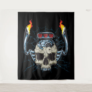 Skull with Car's Engine Extra-Large Tapestry