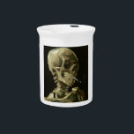 Skull with Cigarette by Van Gogh Beverage Pitcher<br><div class="desc">Van Gogh's Expressionist Paintings: Skull with Burning Cigarette  Canvas Painting</div>
