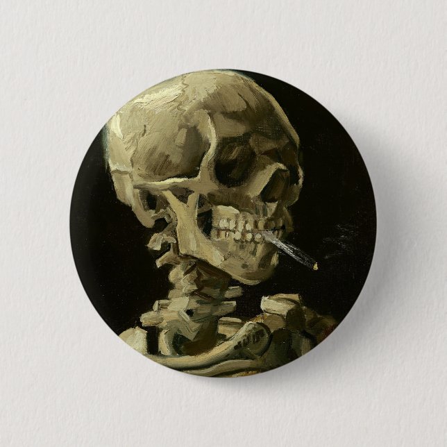 Skull with Cigarette by Van Gogh Button (Front)