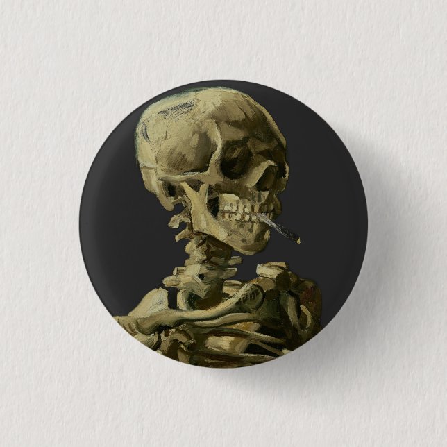 Skull with Cigarette by Van Gogh Button (Front)