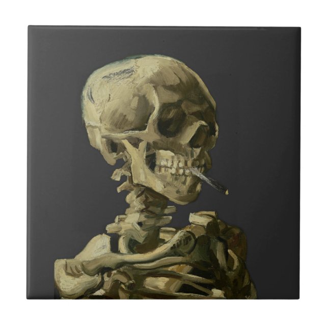 Skull with Cigarette by Van Gogh Ceramic Tile (Front)