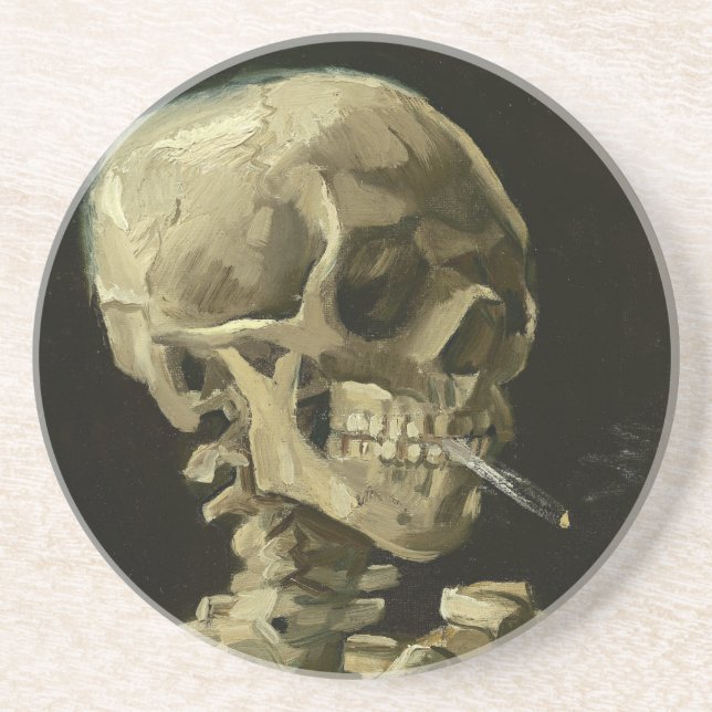 Skull with Cigarette by Van Gogh Drink Coaster (Front)