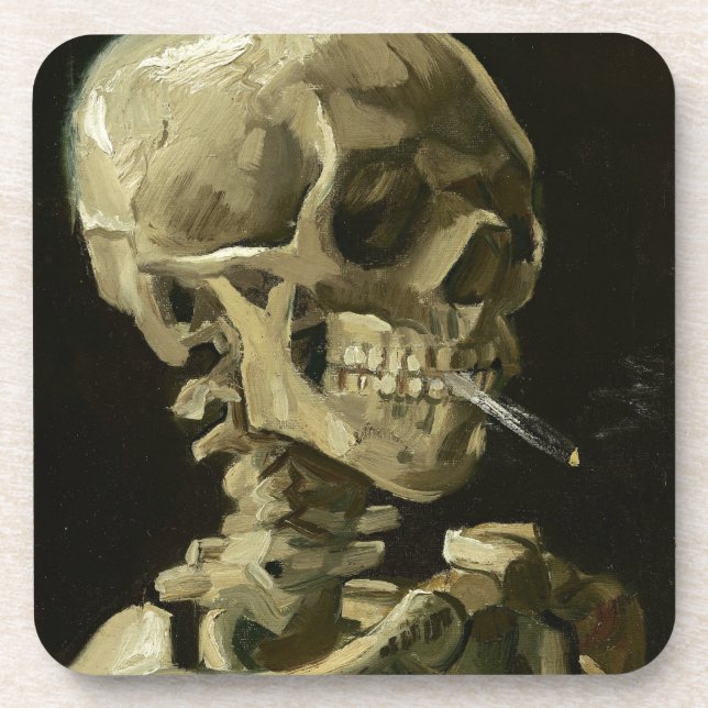 Skull with Cigarette by Van Gogh Drink Coaster (Front)
