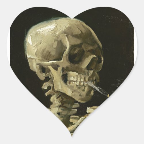 Skull with Cigarette by Van Gogh Heart Sticker