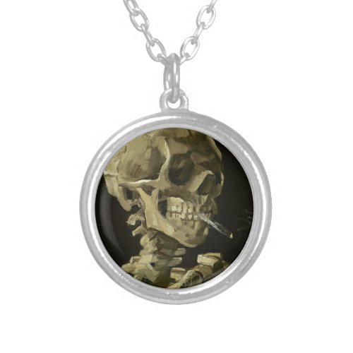 Skull with Cigarette by Van Gogh Silver Plated Necklace