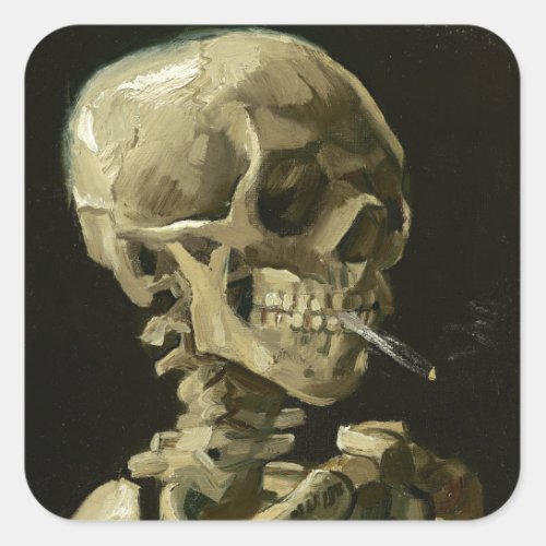 Skull with Cigarette by Van Gogh Square Sticker