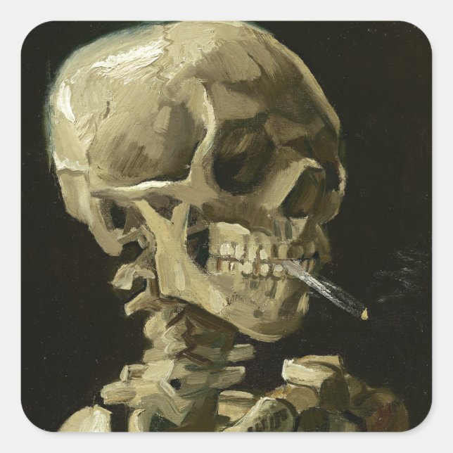 Skull with Cigarette by Van Gogh Square Sticker (Front)