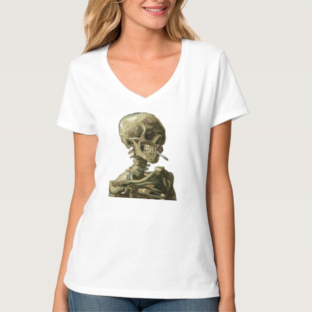 Skull with Cigarette by Van Gogh T-Shirt (Front)