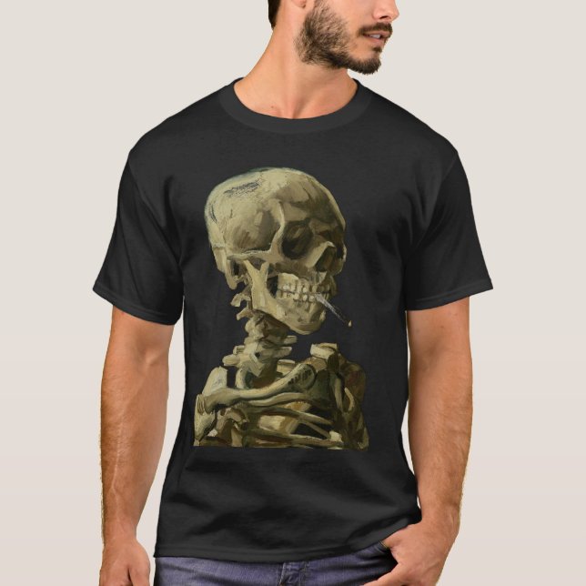 Skull with Cigarette by Van Gogh T-Shirt (Front)