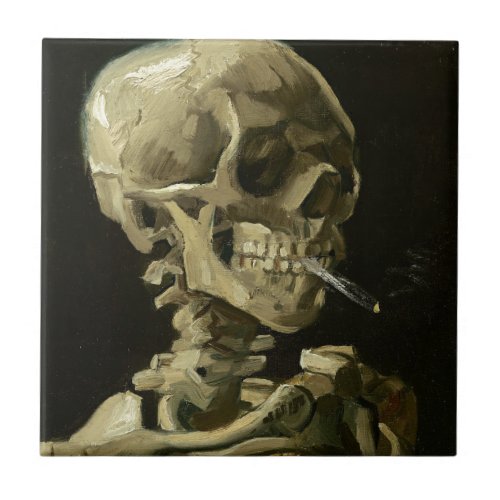 Skull with Cigarette by Van Gogh Tile