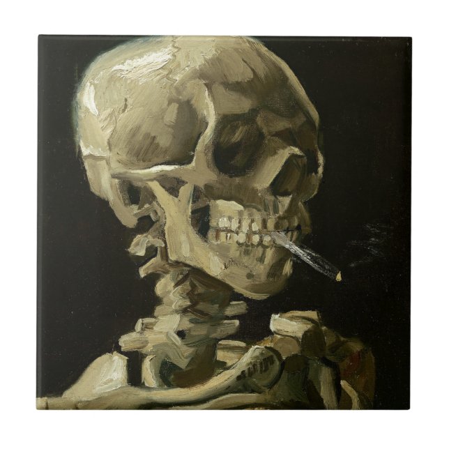 Skull with Cigarette by Van Gogh Tile (Front)