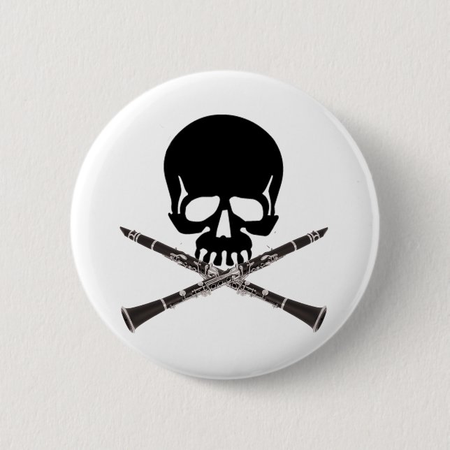 Skull with Clarinets and Crossbones Pinback Button (Front)