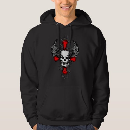 Skull with Cross and Wings Hoodie