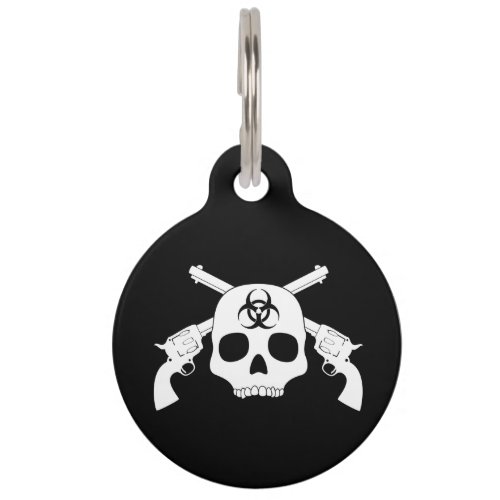 Skull with Crossed Guns Pet Tag