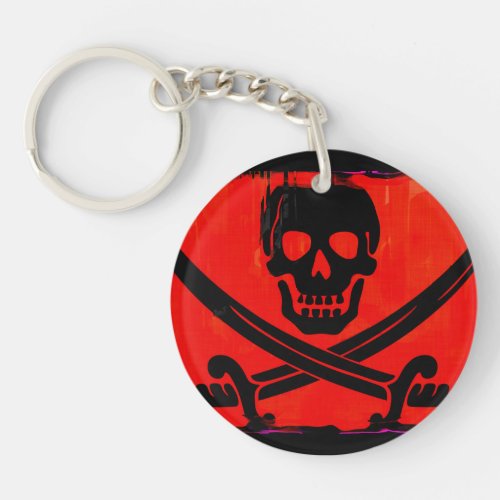 Skull with Crossed Swords Creepy Artwork Keychain