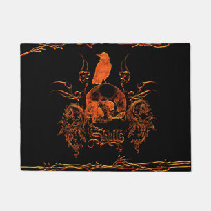 Skull with crow and floral elements doormat