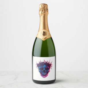 Skull with Crown of Thorns Sparkling Wine Label