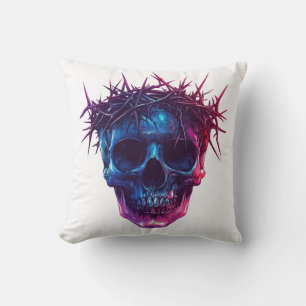 Skull with Crown of Thorns Throw Pillow
