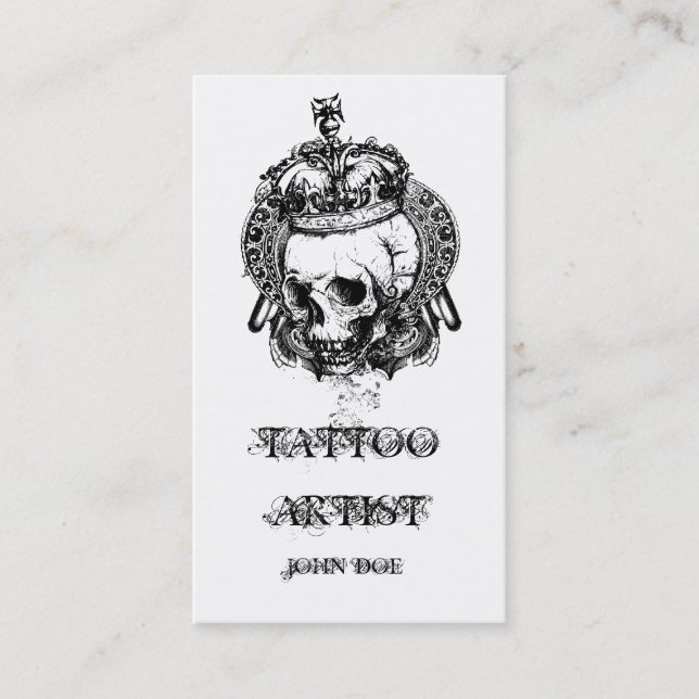 Skull with Crown Tattoo Artist Business Card (Front)